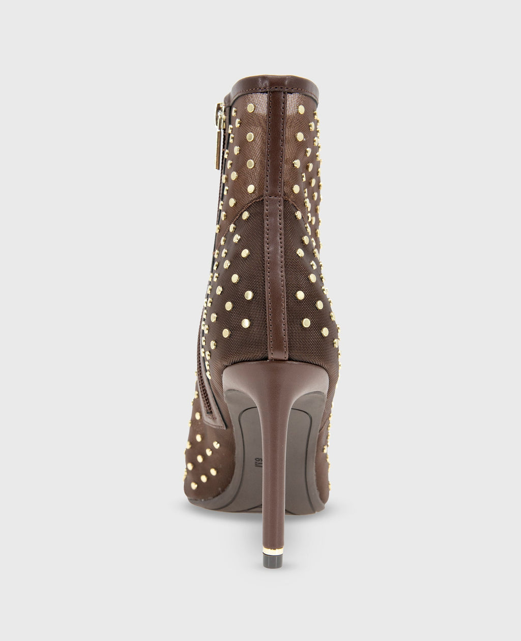 Kenneth Cole Quincy Mesh Micro Stud Heel Ankle Booties Brown Mesh