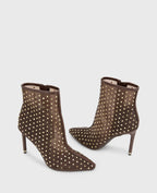 Kenneth Cole Quincy Mesh Micro Stud Heel Ankle Booties Brown Mesh