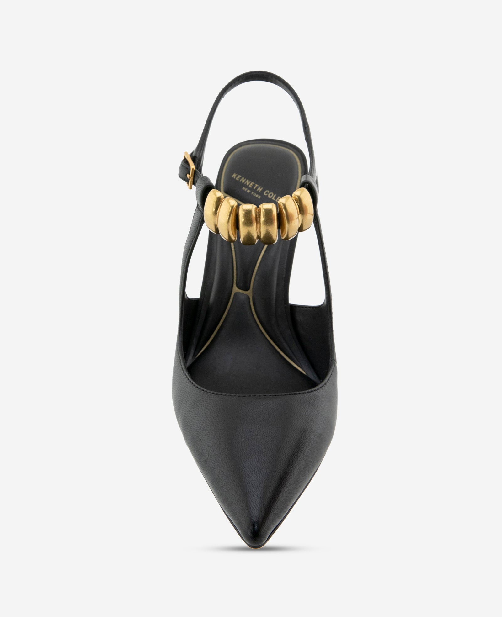 Kenneth Cole Romi Leather Hardware Ankle Slingback Heels Black Leather