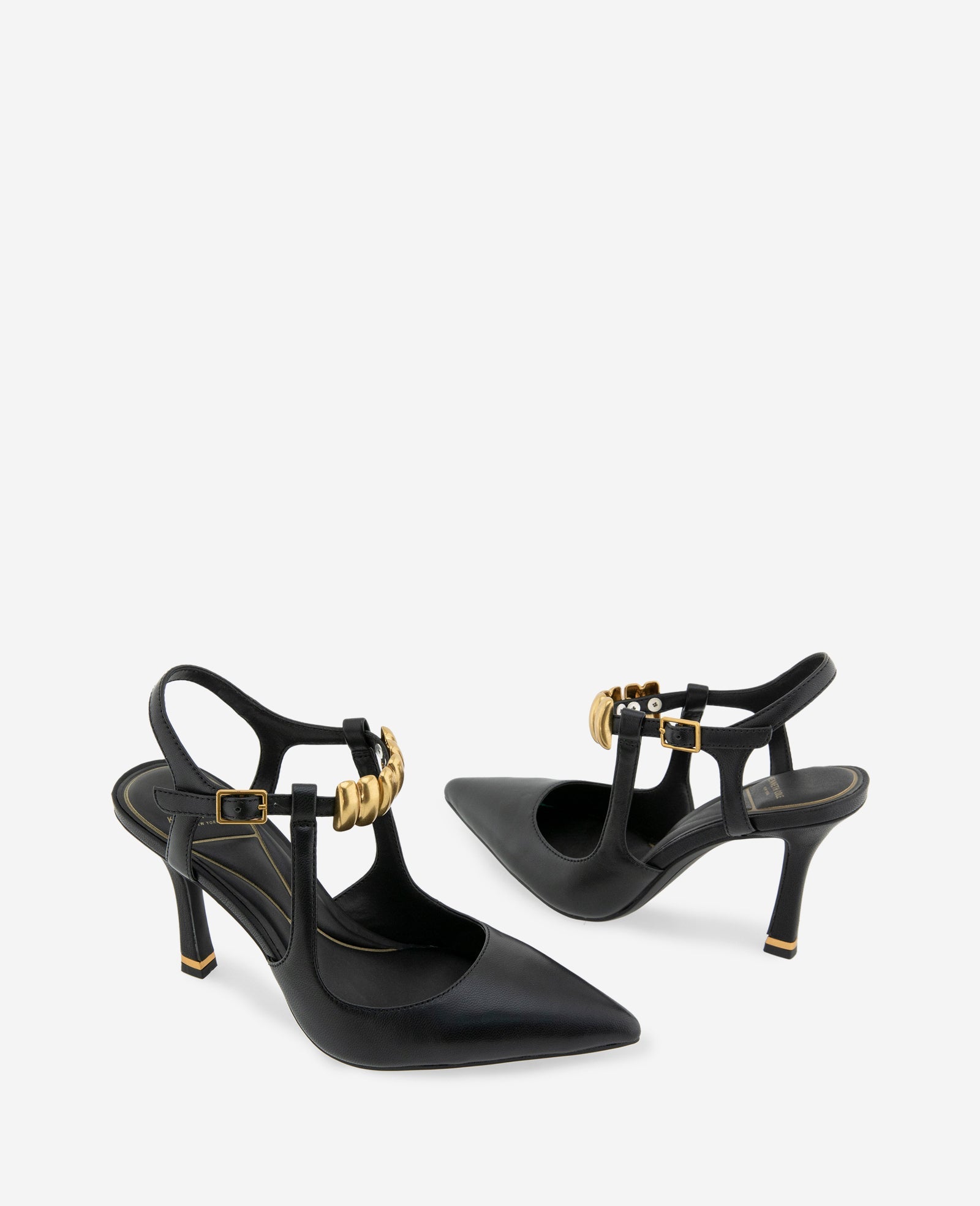 Kenneth Cole Romi Leather Hardware Ankle Slingback Heels Black Leather