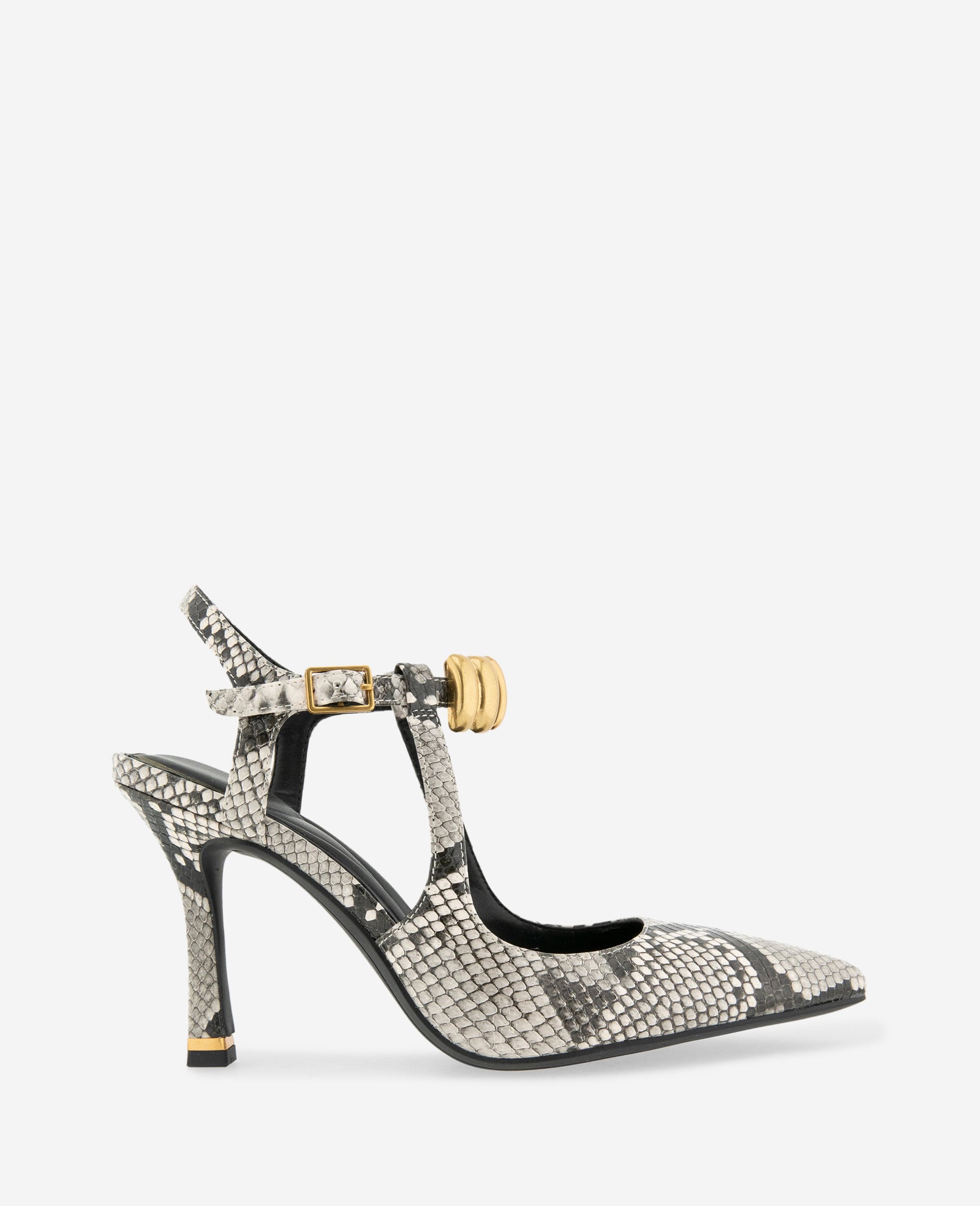 Kenneth Cole Romi Snake Print Hardware Ankle Slingback Heels Black/White Snake