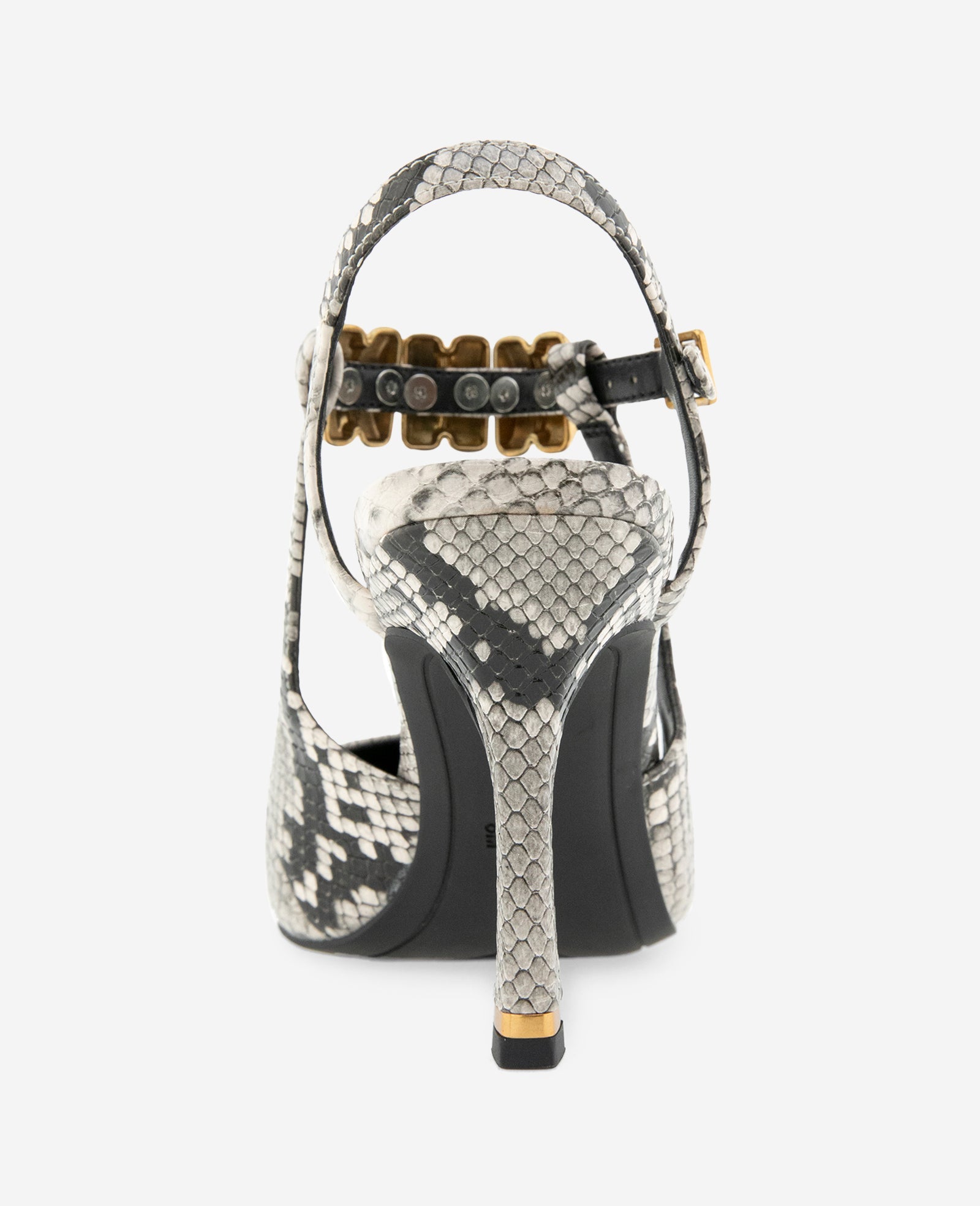Kenneth Cole Romi Snake Print Hardware Ankle Slingback Heels Black/White Snake