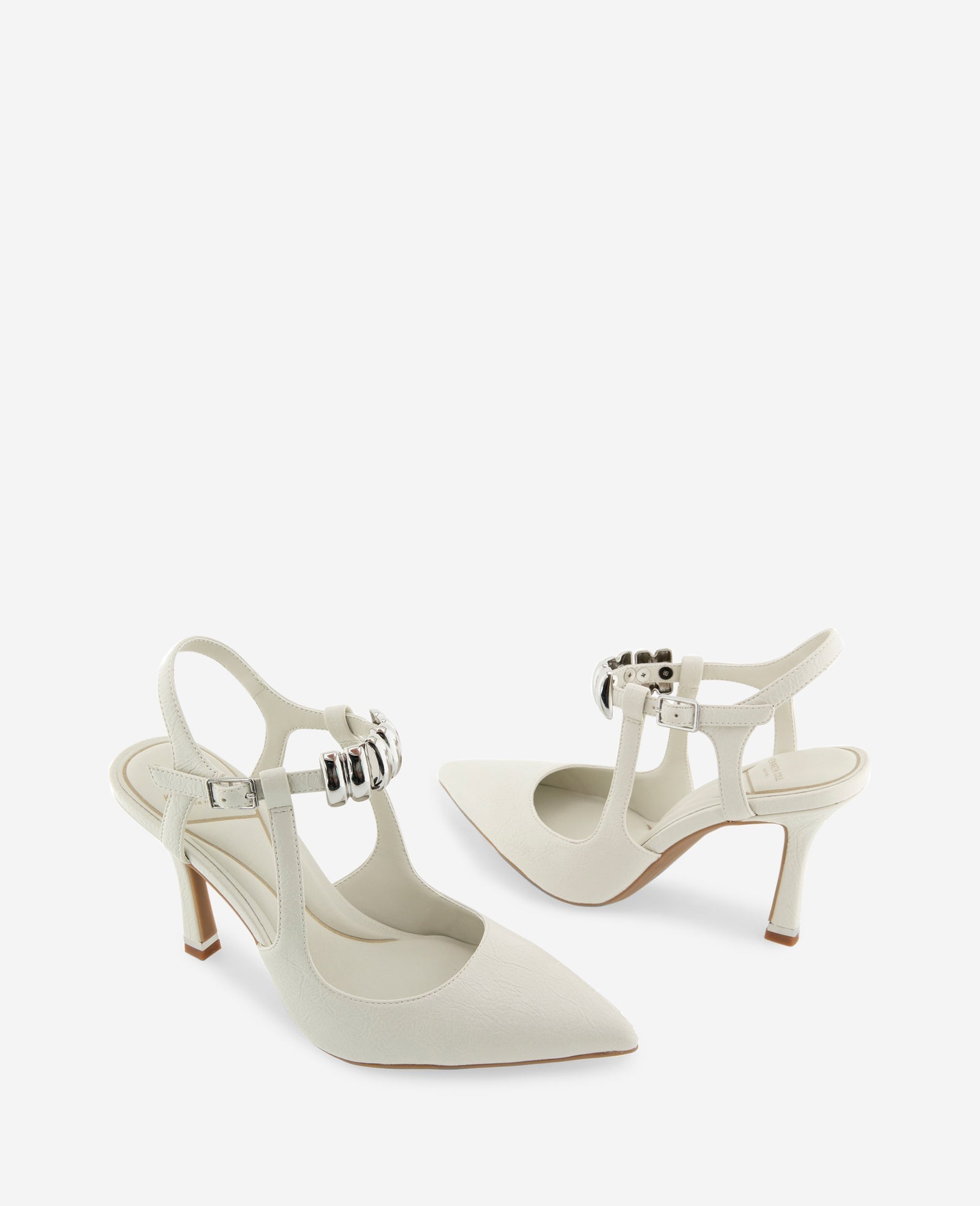 Kenneth Cole Romi Patent Hardware Ankle Slingback Heels Ecru Patent