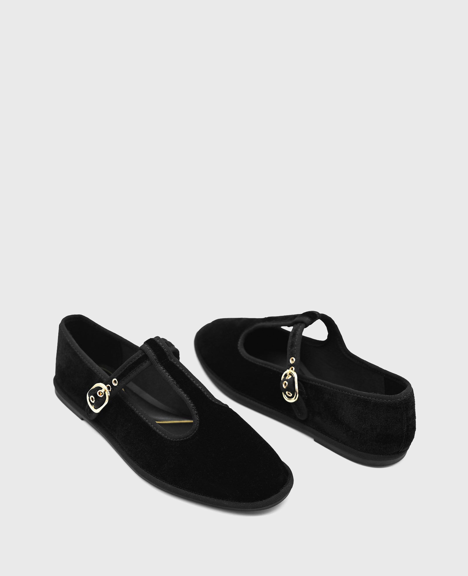 Kenneth Cole Verona Velvet T-Strap Mary Jane Flats Black Velvet