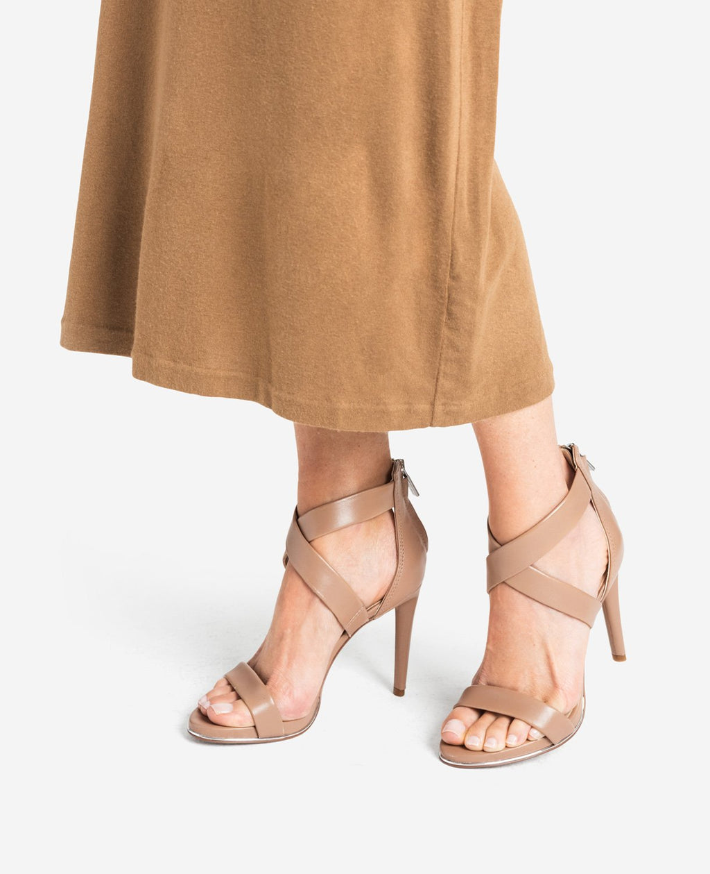 Kenneth Cole Brooke Cross Strap Heeled Sandals Latte