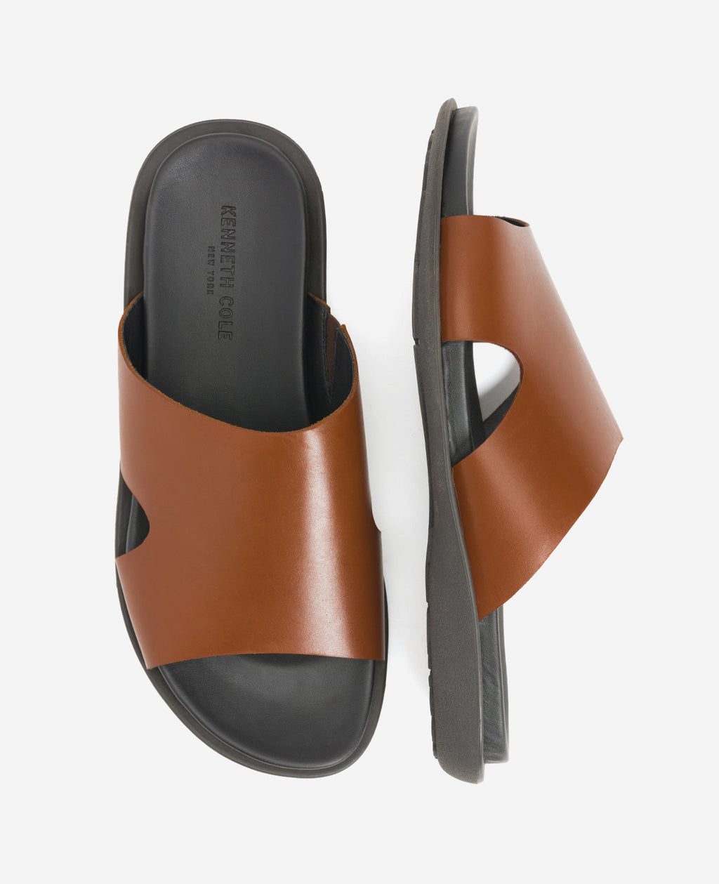Kenneth Cole Sand-Y Beach Leather Slide Sandals Cognac